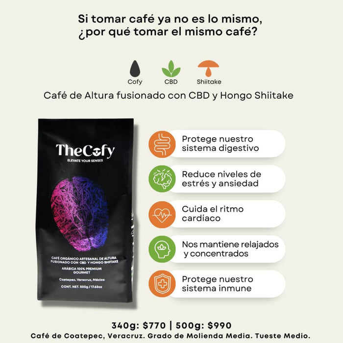TheCofy Cafe Organico Artesanal Mexicano con CBD y Hongo Shiitake