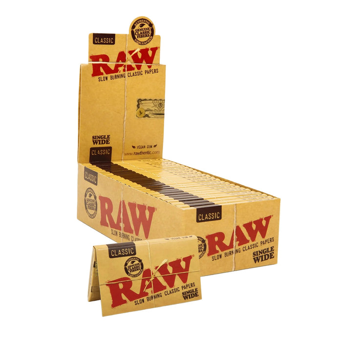 Papeles RAW Single Wide (Caja) – Classic (25 libritos) – Vuelo 420 Smoke Shop México