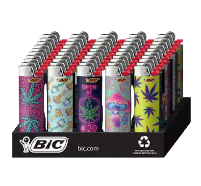 Encendedores BIC – Charola con 50 Piezas (Diseños 420) – Diseños Weed – Vuelo 420 Smoke Shop México