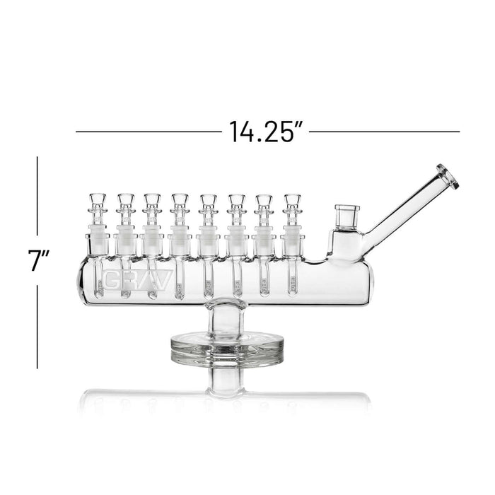 Grav Labs Menorah es un bubbler de vidrio borosilicato con 8 bowls o tazones para hierbas secas (cannabis) 
