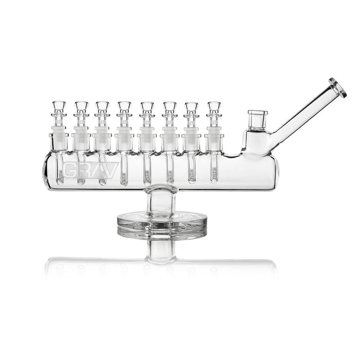 Grav Labs Menorah es un bubbler de vidrio borosilicato con 8 bowls o tazones para hierbas secas (cannabis) 