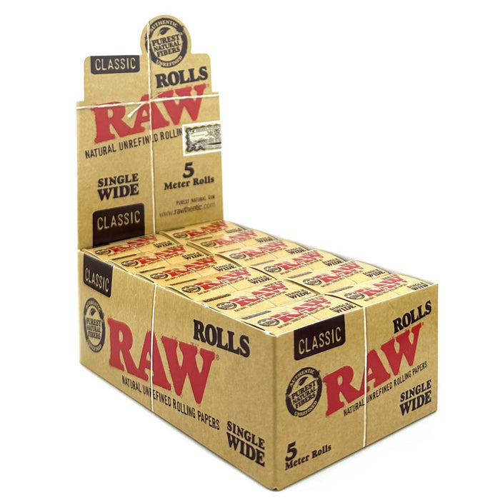 Rollos de Papel RAW Caja – Classic Single Wide 5 m (24 pz) – Vuelo 420 Smoke Shop México