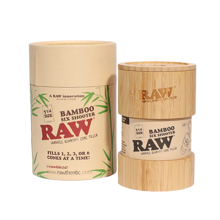 Rellenador de Conos RAW (Six Shooter, Cone Filler y Quick Shooter) – Six Shooter Bambú 1¼ – Vuelo 420 Smoke Shop México