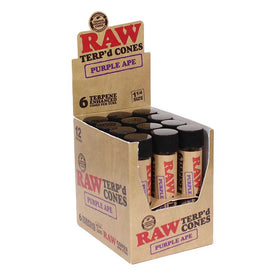 6 conos con terpenos Purple Ape por bote RAW TERP'd tamaño 1¼, caja de 12 piezas