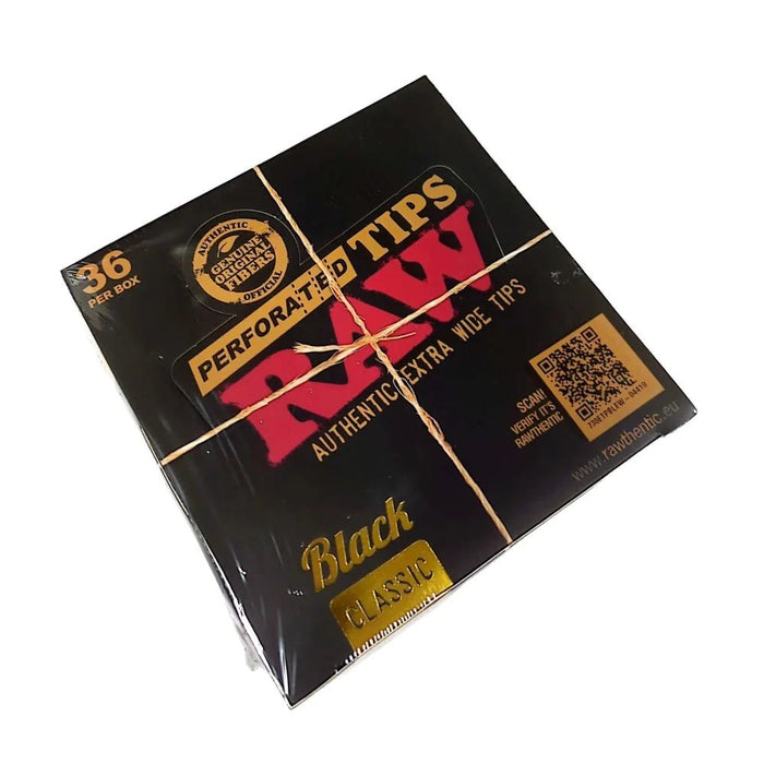 Filtros RAW Pre-rolados Caja – Black Perforated Extra Wide – 36 pz – Vuelo 420 Smoke Shop México