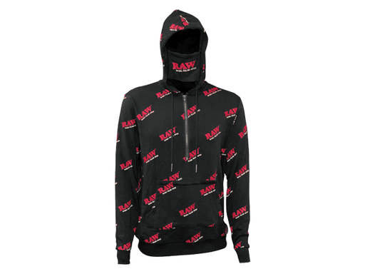 Hoodie RAW Rawlers color rojo con logo RAW y bandeja para enrollar