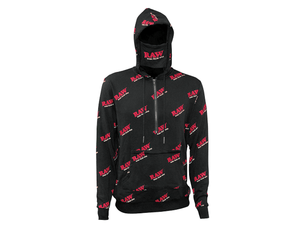 Hoodie RAW Rawlers color rojo con logo RAW y bandeja para enrollar