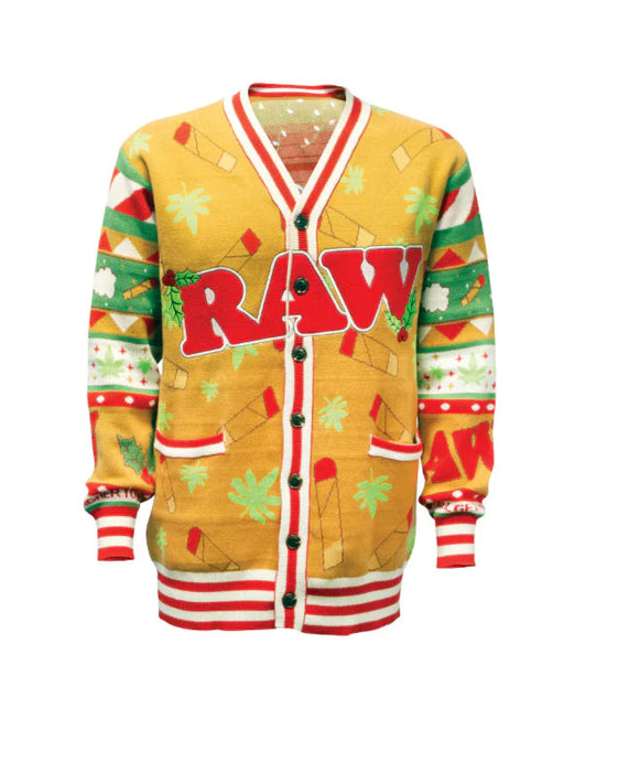 Cardigan RAW Uggo Sweater navideño con logo RAW, talla XS