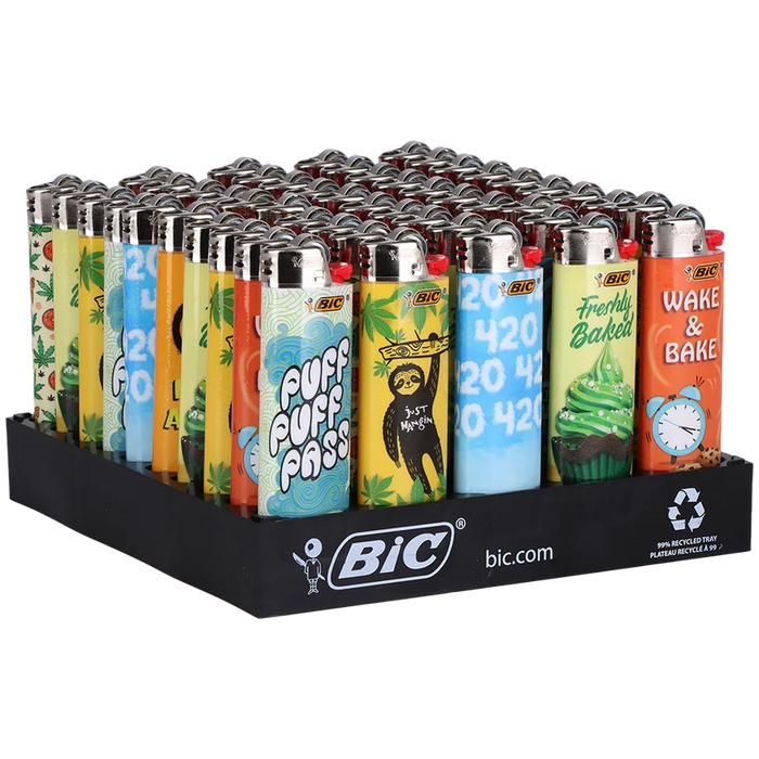 Encendedores BIC – Charola con 50 Piezas (Diseños 420) – Cloud 9 420 – Vuelo 420 Smoke Shop México