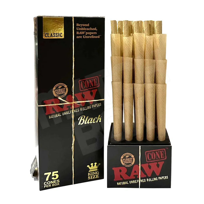 Conos RAW Pre-rolados (Caja 75 pz) – Black King Size – Vuelo 420 Smoke Shop México
