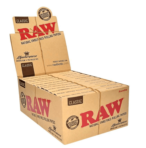 Papeles RAW Masterpiece + Filtros – King Size Slim (25 pz) – Vuelo 420 Smoke Shop México